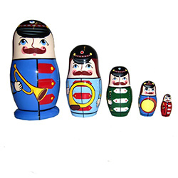 Set of five hand-painted musical band members nesting dolls.  Very cute!