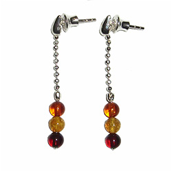 3 Piece Multi-color Amber Ball Dangle Earrings