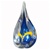 Three-sided art glass paperweight, with a cobalt-blue interior core, surrounded by a yellow ribbon and a few bubbles, in a classic teardrop shape. Each piece is hand blown and hand finished in Poland. Made with the highest quality craftsmanship and hand-s