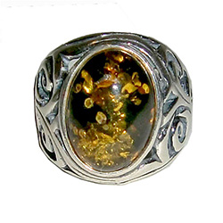 Size 5 - Oval Green Amber Ring