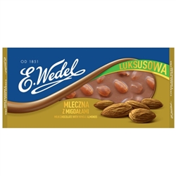A synonym of exquisite taste and top-grade chocolate products.  This is a great milk chocolate candy bar with a generous quantity of tasty roasted almonds!