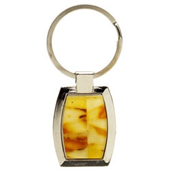 Classy chrome and amber key chain, with inlaid rectangles of honey, and cream Baltic amber. Great souvenir gift.  Size approx 3" x 1.1".