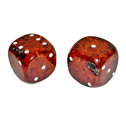 Breathtaking and stunning are two words that come to mind when when you see this unique and beautifully hand-crafted pair of extra-large cognac colored amber dice!