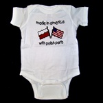 This 100% cotton youth T-shirt, baby onesie romper, emblazoned with the saying "Made in America with Polish Parts".