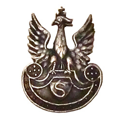 First military organization formed by Jozef Pilsudski to train future soldiers for an independent Poland.  Eagle was worn on caps of the cadre (Kadrowka). Eagle perched on a shield with the letter S for Rifle (Strzelecki) in the center.  This is a mini re