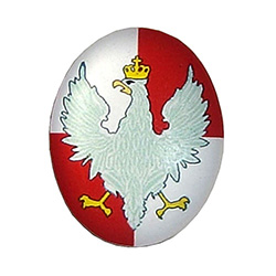 Polish white eagle from the period following WW1.  Red and White with Clear Vinyl Overlay