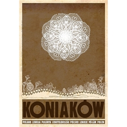 Polish poster designed by artist Ryszard Kaja to promote tourism to Poland. Koniakow is the city of Famous Polish traditional Lace.
It has now been turned into a post card size 4.75" x 6.75" - 12cm x 17cm.