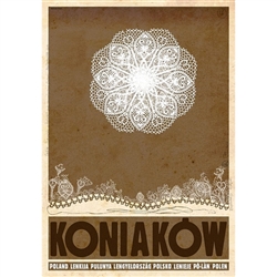 Polish poster designed by artist Ryszard Kaja to promote tourism to Poland. Koniakow is the city of Famous Polish traditional Lace.
It has now been turned into a post card size 4.75" x 6.75" - 12cm x 17cm.