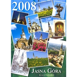 Jasna Gora Calendar 2008 published in Czestochowa Poland by the Pauline Fathers featuring Jasna Gora.  Beautiful full color glossy photographs with European layout (Monday is the first day of the week with Saint's names days listed in Polish.