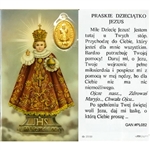 Infant of Prague  - Polish - Praskie Dzieciatko Jezus - Holy Card Plastic Coated. Picture is on the front, Polish text is on the back of the card.