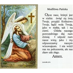 Lord's Prayer  - Polish - Modlitwa Panska - Holy Card Plastic Coated. Picture is on the front, Polish text is on the back of the card.