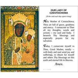 Our Lady of Czestochowa - Polish - M. B. Czestochowska - Holy Card Plastic Coated. Picture is on the front, Polish text is on the back of the card.