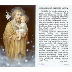 Saint Joseph - Polish - Sw.  Jozefa - Holy Card Plastic Coated. Picture is on the front, Polish text is on the back of the card.