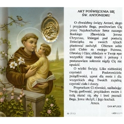 St. Anthony - Polish - Sw. Antoniemu, Holy Card Plastic Coated With Medallion