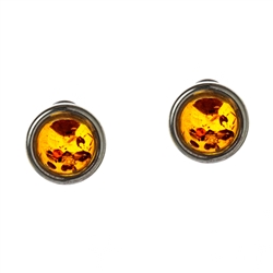 Small Amber and Sterling Silver Stud Earrings