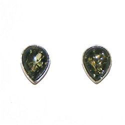 Small Green Amber Teardrop Stud Earrings