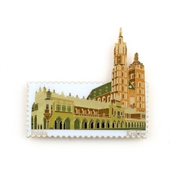 Krakow Sukiennice and Kosciol Mariacki Postage Stamp Style Magnet