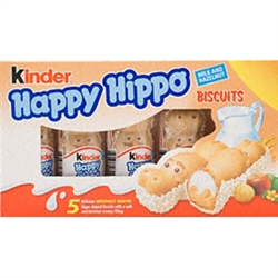 Kinder Happy Hippo Candies. Delightful crispy meringue hippopotamus shaped biscuits with creamy milk and hazelnut filling.