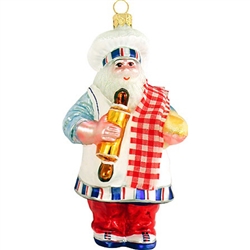 Patty cake patty cake, baker’s man-- Santa has always been a baking fan! Artfully crafted from glass with shimmering glazes and sparkling glitter, this 5¾" tall ornament is the perfect gift for your special baker!
Made in Poland.
