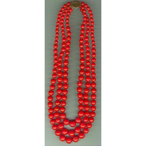 Krakow Three String Red Bead Necklace - Child's Small Size