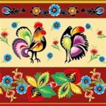 Polish Folk Art Luncheon Napkins (package of 20) - 'Roosters' - Dark Red