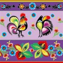 Polish Folk Motif Dinner Napkins (package of 20) - Purple.  Three ply napkins with water based paints used in the printing process.