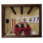 Poland has a long history of craftsmen working with wood in southern Poland. Their workshops produce beautiful hand made boxes, plates and carvings.  This shadow box is a look inside a an old fashioned Polish firehouse.
Entirely made by hand so no two ar