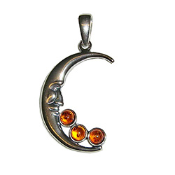 Elegant Honey Amber studded Sterling Silver Man In The Moon pendant.