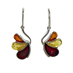 Three varieties of amber make up this angel-like sterling silver setting: Honey, Cognac and Cherry.