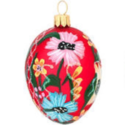 Sparkling glitter accents combine with a beautiful flower design on a radiant red satin background to create this egg-ceptionally egg-citing ornament!  Finely crafted from glass in Poland, this ornament comes with a Tradition of the Painted Egg card.
