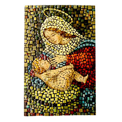 This beautiful icon is entirely made by hand. The mosaic is applied to a wooden block and sealed with a clear finish.  Each piece takes between 3-6 days to make and is signed by the artist.