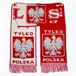 Display your Polish heritage!  Polska scarves are worn in Poland at all major sporting events.  Features Poland's national symbol the crowned white eagle bordered by the phrase "Tylko Polska" - "Only Poland" ,  "Zawsze Wierni" - "Always Faithful" and Bial