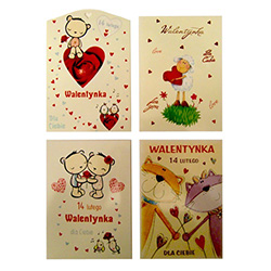 Set of 4 romantic Valentine's Day postcards with Polish text. Surprise your favorite Valentine with a genuine Polish card.