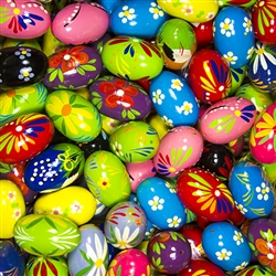 Hand painted wooden pastel Easter eggs from Poland with beautiful floral, animal and plant designs.  Polish pisanki are so colorful and the detail is amazing.  These eggs are solid and sturdy and will last for generations.