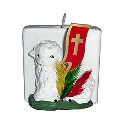 Made in Krakow, these Easter lamb candle holders are made of plaster and hand painted.  
Do not leave a burning candle unattended. Wick longer than .25" should be shortened. Do not leave in the draft.  Keep out of reach of children.