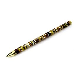 Amber clad refillable ballpoint in pen.