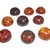Approx .625" dia x .312" thick - 15mm x 7mm thick.  These are round domed amber cabochons.  Price is per piece.