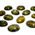 Approx .5" x .75" x .25: thick - 15mm x 20mm x 6mm thick.  These oval domed amber cabochons have backs painted black which produces their green color.  Price is per piece.