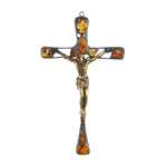 A work of art incorporating natural amber stone adorning this beautiful metal and brass crucifix.
