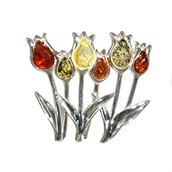 1.5" Multi-Color Sterling Silver And Amber Tulip Pin