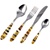 Very elegant sterling-silver knife, fork and spoon set, with the handles decorated with bands of cream, cherry, honey and green amber.  Amber craftsmanship is from Lithuania and the stainless steel utensils are from Brazil.