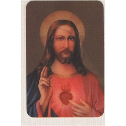 Two pictures appear when the card is moved: The Sacred Heart of Jesus picture as shown and a picture of Mary and her Immaculate Heart.