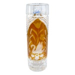 Amber colored cased crystal is a Polish specialty.  Hand blown, cut and polished from the "Julia" factory in Poland,  this beautiful pillar shaped vase features a swan on one side and poppies on the other. Beautiful etching.