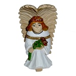 Beautiful hand carved and painted angel by Mieczyslaw Gaja.  Mr Gaja is an accomplished carver who began his career in 1975.  He  is closely associated with the wood carvers school in the town of Lukow (Lukow Carver's Center).   Mr Gaja carves all of his