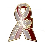 Ths very attractive lapel pin features the Polish crowned eagle on a Polska red and white ribbon.