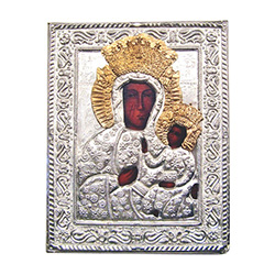 Made in Poland this icon is hand painted and covered with a beautiful cover of zinc plated copper featuring fine bas-relief.