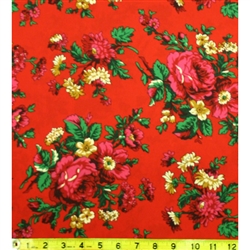 Traditional fabric for Polish costumes.  Note that the photos are of the same fabric, the color is a bit better on the right but I wanted to show the size with a ruler.  This material features large flowers. To make a typical skirt will require approximat