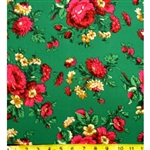 Flowered Fabric 100% Polyester 60" wide "Tybet", Color: Green - Large Flowers