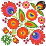 Polish Folk Art Dinner Napkins (package of 20) - 'Wycinanki Bouquet'.  Three ply napkins with water based paints used in the printing process.  The pattern appears on all 4 quarters of this napkin making a board pattern.