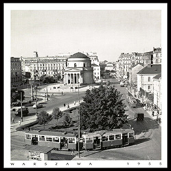 One of Warsaw's main squares was light on street traffic in those days.  The steps of the Church appear to be under renovation. Historical Black and White Photo Postcard from 1955.